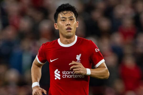 LIVERPOOL, ENGLAND - Thursday, October 5, 2023: Liverpool's Wataru Endo during the UEFA Europa League Group E matchday 2 game between Liverpool FC and Union SG at Anfield. (Pic by David Rawcliffe/Propaganda)