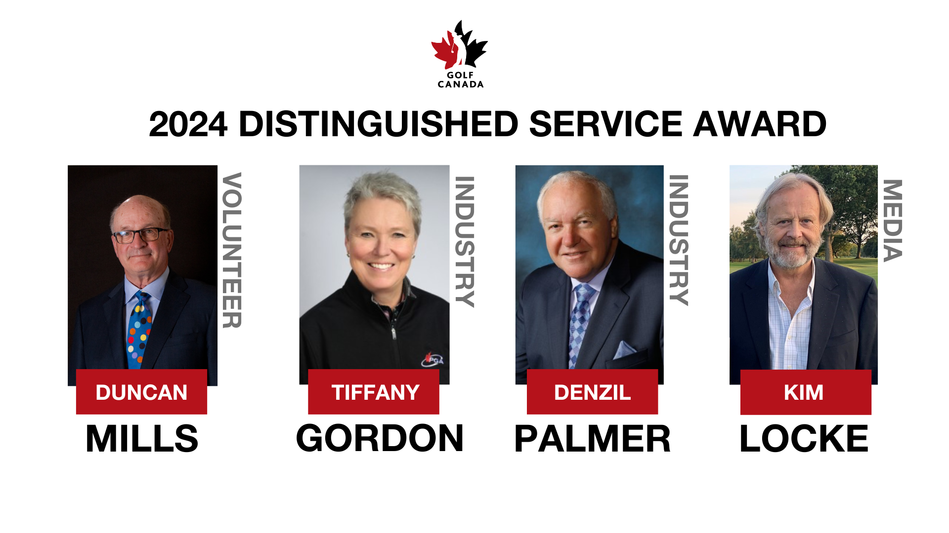 Golf Canada recognizes Duncan Mills, Tiffany Gordon, the late Denzil Palmer and Kim Locke with 2024 Distinguished Service Awards